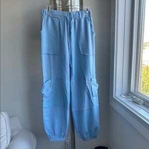 POL Light Blue Blue Patchwork Jogger Pants